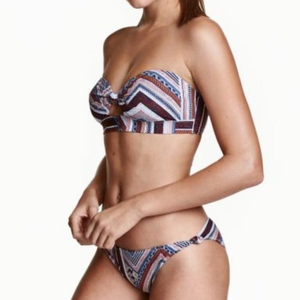 Women's Boho Print 2-Piece Swimsuit Bandeau Top  Knotted Opening Size Large